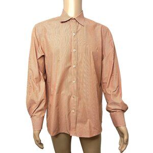 IZOD Men’s Button Up Shirt Orange White Striped L Slim Contrasting Cuff, Placket